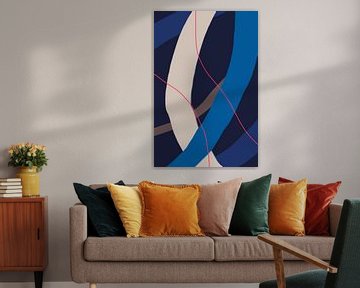 Moderne abstracte minimalistische vormen en lijnen in blauw, zwart, beige en neonroze van Dina Dankers