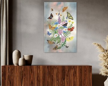 Fleurig boeket met vlinders van Jasper de Ruiter