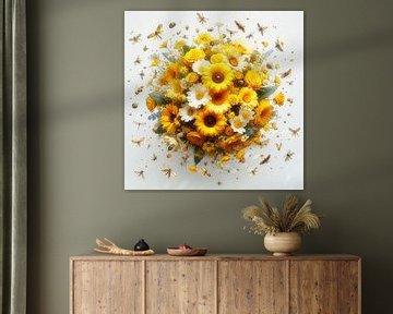 Geel boeket bloemen met insecten