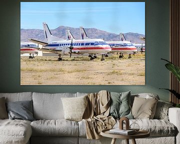 American Eagle Saab 340B stocké dans le désert.