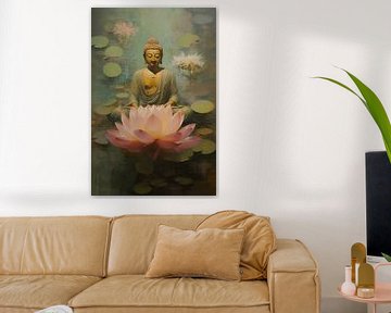 Boeddha in de Lotusweerspiegeling van Dave