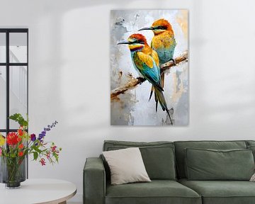 Twee Kleurrijke Vogels op een Tak van But First Framing