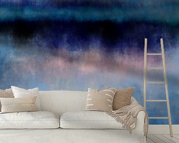 Colorful abstract minimalist landscape in pastel colors. Blue , pink and black. by Dina Dankers