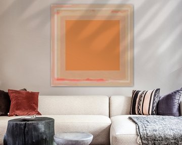 Minimalistische moderne abstracte geometrische kunst in pasteltinten.  Vierkant in oranje en roze van Dina Dankers