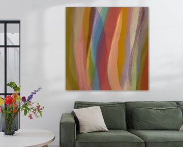 Modern  abstract. Brush strokes in wine red, ocher, green and blue by Dina Dankers