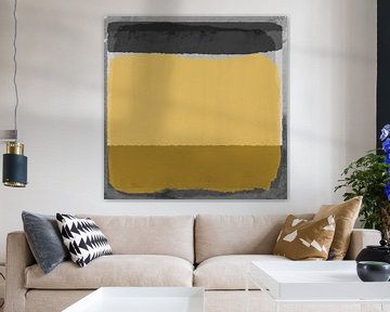 Op Mark Rothko geïnspireerde gele, grijze en zwarte vormen.