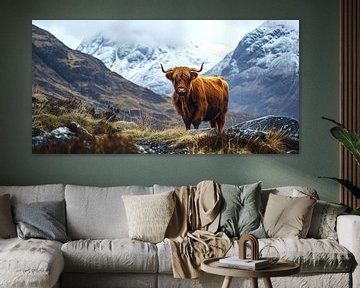 Scottish Highlander Against the Winter Highlands by Vlindertuin Art