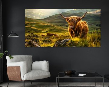 Scottish Highlander in Summer Meadow by Vlindertuin Art