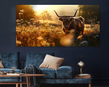 Golden Hours with the Scottish Highlander by Vlindertuin Art