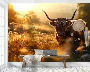Gouden Uren met de Schotse Hooglander van Vlindertuin-Art