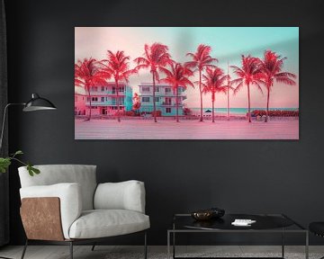 Roze Avondgloed aan de Kust van Miami Beach van Vlindertuin Art