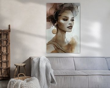Modern and chic portrait in earth tones, watercolour by Carla Van Iersel