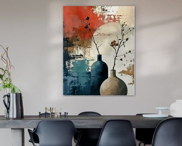 Still life in taupe, orange and blue. Zen, wabi-sabi by Studio Allee