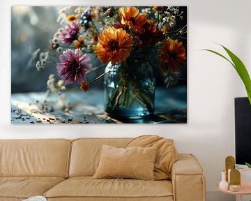 Colourful and modern still life with flowers