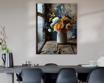 Kleurrijk en modern stilleven met bloemen van Studio Allee