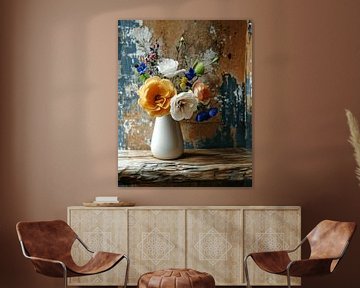 Kleurrijk en modern stilleven met bloemen van Studio Allee