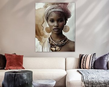 Mixed media portrait of an African woman by Carla Van Iersel