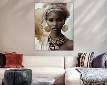 Portrait d'une femme africaine en techniques mixtes sur Carla Van Iersel