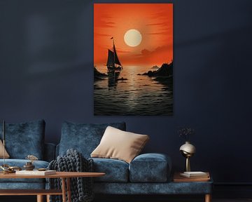 Sailboat Sea Ocean Maritime Nautical Moon Sailing Poster by Niklas Maximilian