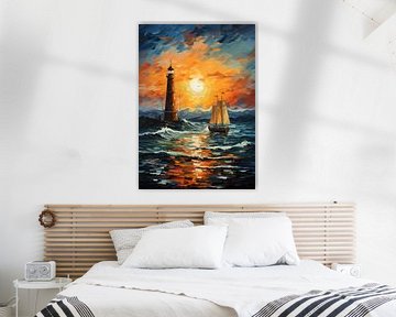 Zeilboot Zee Oceaan Maritiem Nautisch Zeil Poster Vuurtoren van Niklas Maximilian