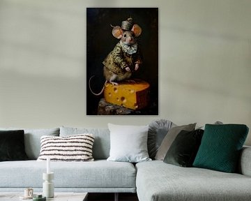 Mouse with Clothing Standing on a Piece of Cheese by But First Framing