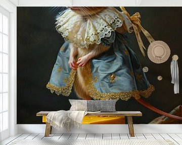 Muis met jurk Staand op een stuk Kaas van But First Framing