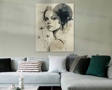 Modern and abstract portrait, watercolour by Carla Van Iersel