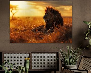 Leeuw tijdens het gouden uur in Africa van Digitale Schilderijen
