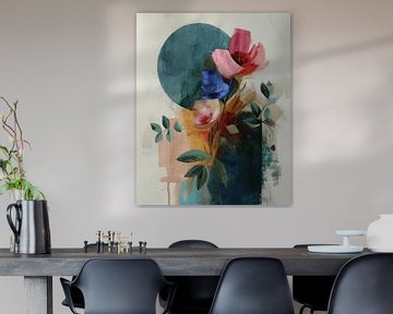 Abstracte bloemen in warme pastelkleuren van Carla Van Iersel