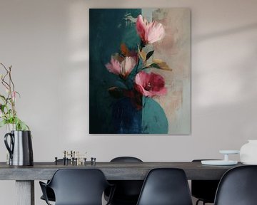Fleurs abstraites aux couleurs chaudes et pastel sur Carla Van Iersel