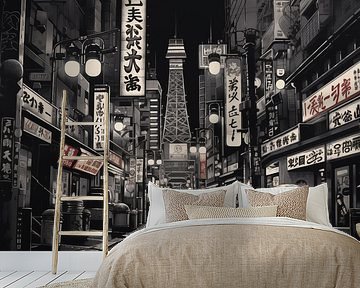 Tokyo nacht zwart-wit