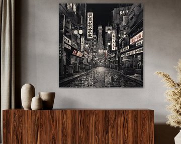 Tokyo night black and white by TheXclusive Art