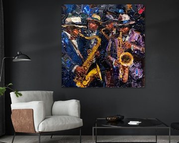 Jazz spelende muzikanten abstract van TheXclusive Art