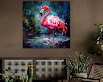 Flamingo roze-blauw van TheXclusive Art