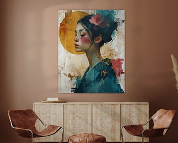 Modern and abstract portrait in warm colours by Carla Van Iersel