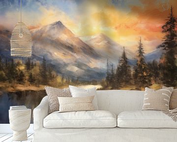 Berglandschap met zonsondergang van Whale & Sons