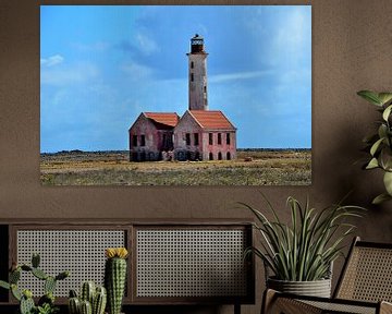 Pink lighthouse on Klein Curaçao by Karel Frielink