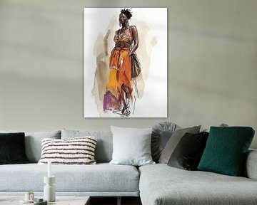 Elegant African woman in sketch by PixelPrestige