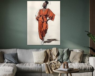 Elegante Afrikaanse vrouw in sketch van PixelPrestige