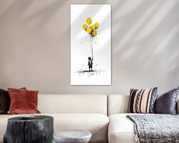 Boy with Yellow Balloons by Blikvanger Schilderijen