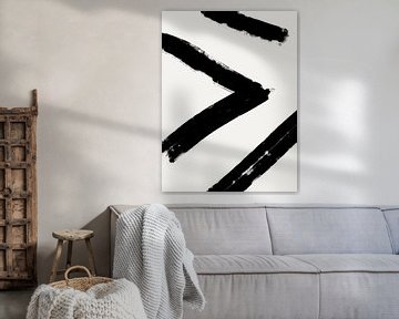 Minimalistisch en abstract kunstwerk met grote penseelstreken in zwart van Imaginative