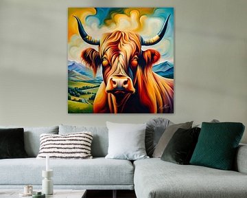 Vache des Highlands, symbole du charme écossais sur Mellow Art