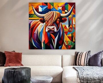 Le regard calme d'une vache des Highlands sur Mellow Art