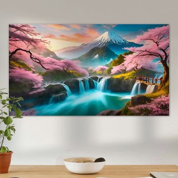 Azië met bergen en waterval