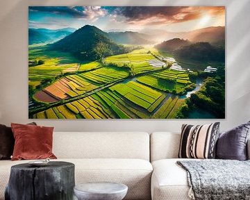 Farm field with mountains