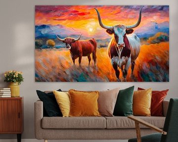Longhorn Büffel mit Malerei von Mustafa Kurnaz