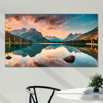 Landscape with lake and sunset