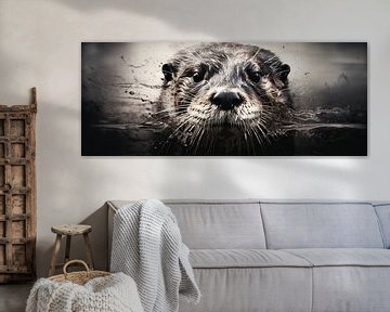 Otter in Water | Otter Portret van ARTEO Schilderijen