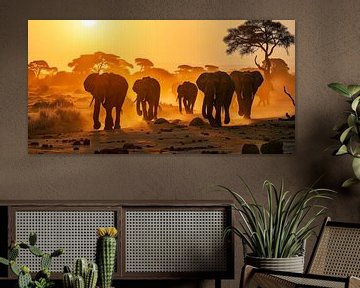 Evening walk of the Elephant Family by Vlindertuin Art