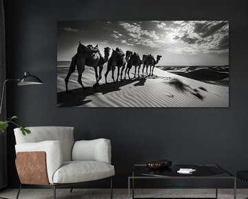 Silent Walk with camels through the Dunes by Vlindertuin Art